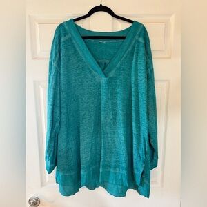 Teal V-Neck Long Sleeve Top